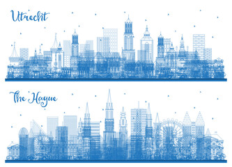 Fototapeta premium Outline Utrecht Netherlands City Skyline with Blue Buildings.