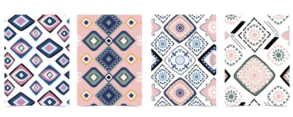Photo sur Plexiglas Style bohème Blue geometric seamless pattern in boho style with square,tribal and circle