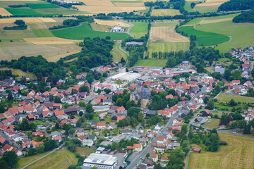 Fototapeta na wymiar German village or town from above. Top view. Landscape.