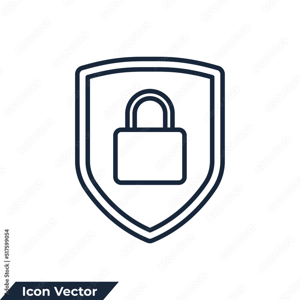 Poster shield and padlock icon logo vector illustration. security symbol template for graphic and web desig