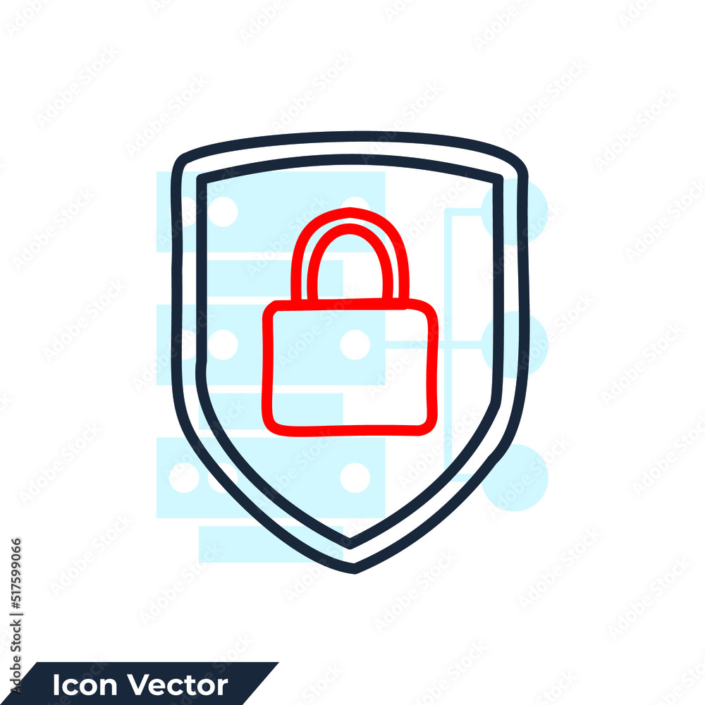 Poster shield and padlock icon logo vector illustration. security symbol template for graphic and web desig