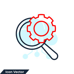 optimization icon logo vector illustration. Gears wheel and magnifying glass symbol template for graphic and web design collection