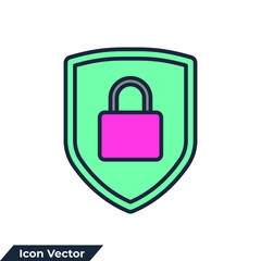 shield and padlock icon logo vector illustration. security symbol template for graphic and web design collection