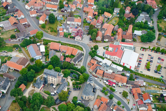German village or town from above. Top view. Landscape.