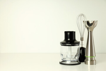 Concept of cooking food with blender, cooking accessories