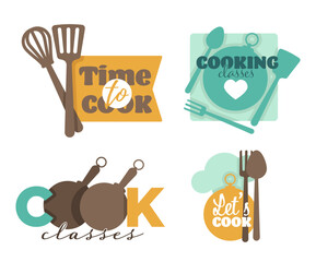 Kitchenware and cutlery cooking school or classes isolated icons vector