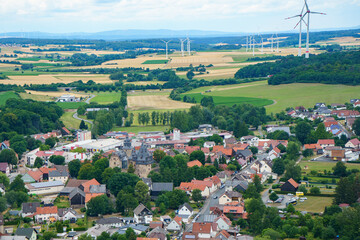 German village or town from above. Top view. Landscape.