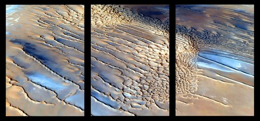 The power of the wind, triptych in black base on abstract photography of the deserts of Africa from the air,