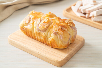 taro toast bread on wood board
