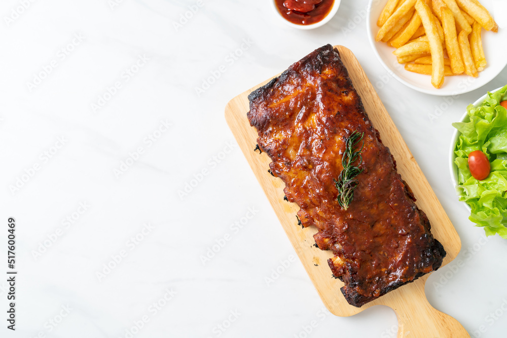 Sticker grilled and barbecue ribs pork