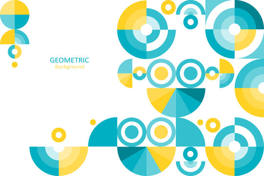 Abstract geometric background, colorful template flat design with the simple shape of circles and semi-circle. Mural design. Neo geometric. Vector Illustration.