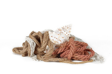 large shell with ropes marine theme isolated on white background 