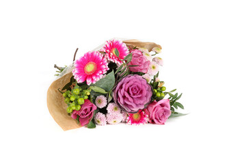 bouquet of pink flowers isolated on white 
