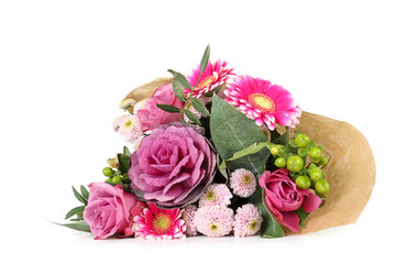 bouquet of pink flowers isolated on white 