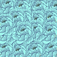 Naklejka na ściany i meble Abstract turquoise elegance seamless pattern with floral background