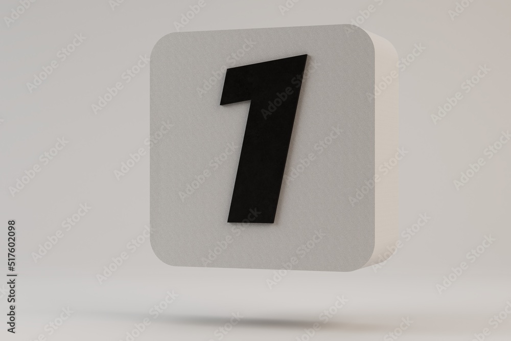 Aufkleber abstract background. white icon with the number 1 in black with a shadow on a white background. 3d r
