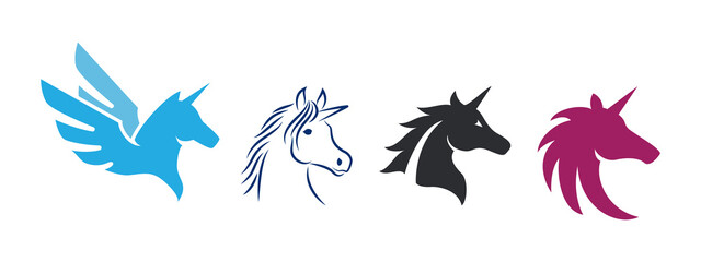Unicorn head icon set design template vector illustration