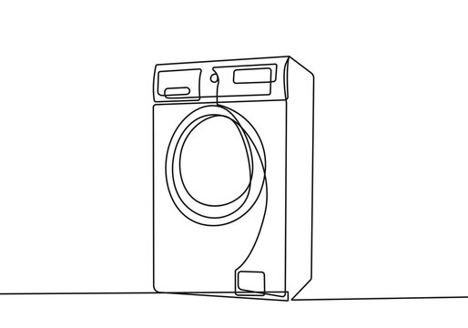 recommend clip art: Continuous Line Art of Washing Machine Line Drawing on White Background. Laundry One Line Abstract Concept for Minimalist Design. Washing Machine Contour Abstract Drawing. Vector Illustrator