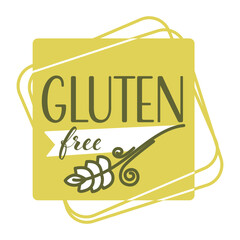 Vector illustration of gluten free words and cereal isolated on white.