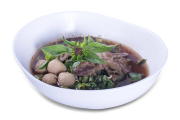 stewed pork noodle soup, Noodle soup thai style put blood in the soup hot for mellow soup (Pork or Beef) on White background
