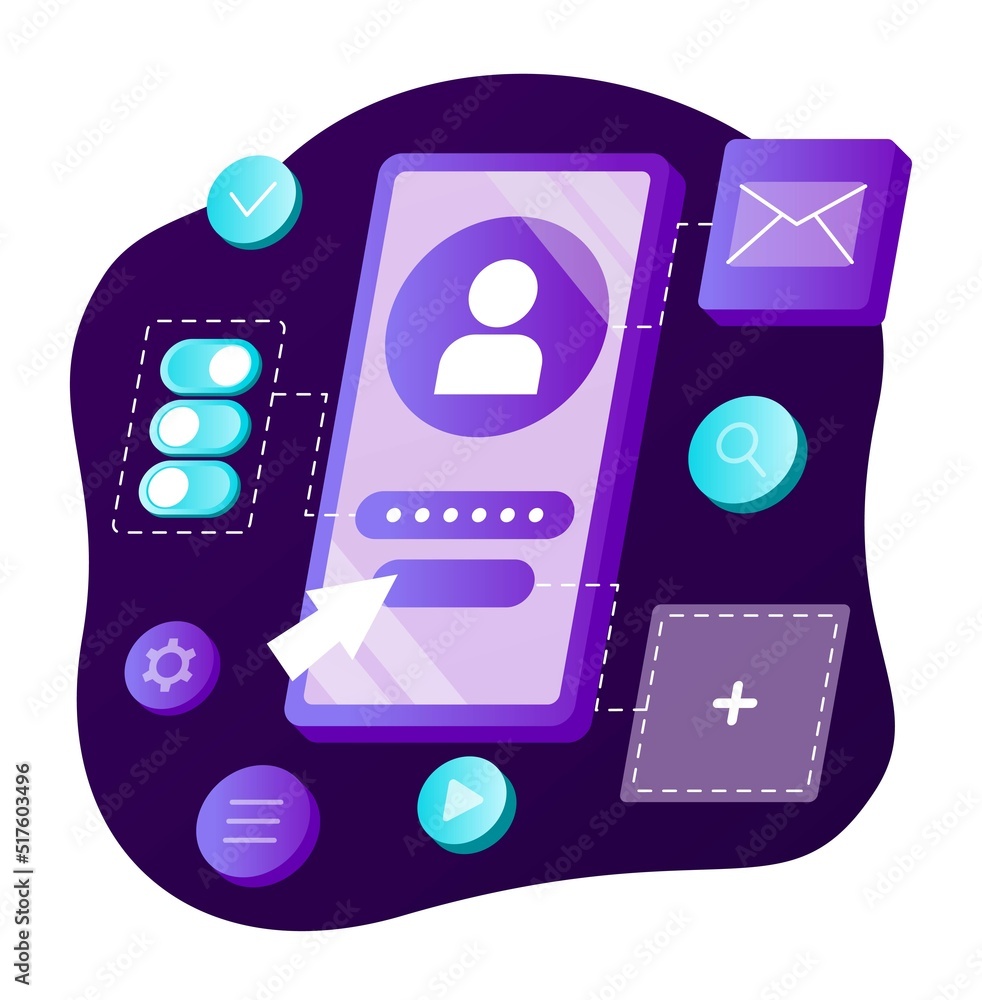 Aufkleber ui ux elements. development of mobile applications and programs, interface for gadgets and devices. 