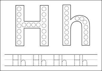 Learning English alphabet for kids. Letter H. Tracing letters.