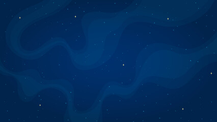 Cartoon outer space background vector illustration. Abstract shiny stars systems in outer space on horizontal dark blue background for children space game or night sky graphic design concept.