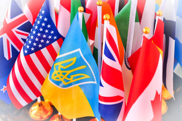 set of national flags of different countries close up,stand with ukraine concept