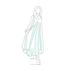 Fototapeta na wymiar Vector illustration of a woman in a dress drawn in line-art style