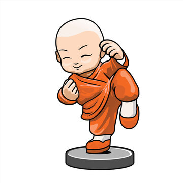 cute monk  paying kungfu illustration vector image