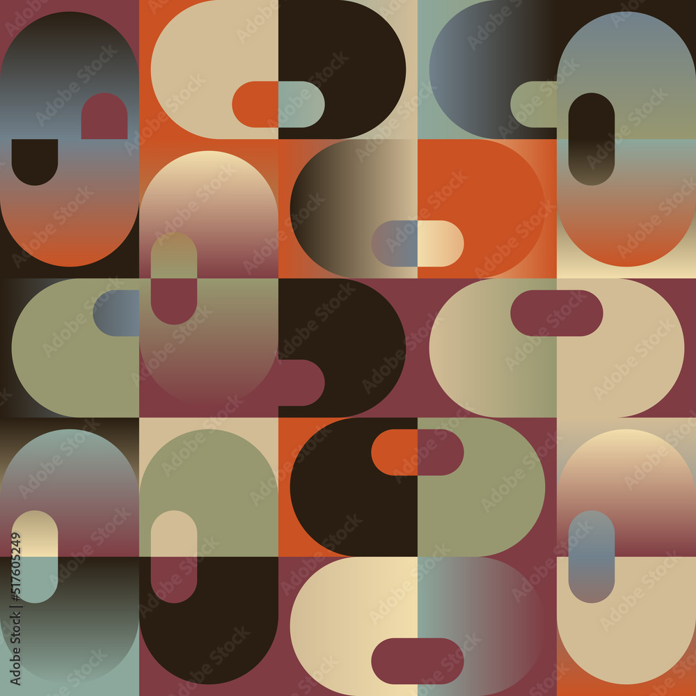 Poster mid-century inspired graphic pattern art made with abstract vector geometric shapes and elements