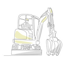 Excavator vector illustration drawn in line art style