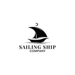 Silhouette of Sailing Ship logo design, Traditional Sailboat and elegant for your company