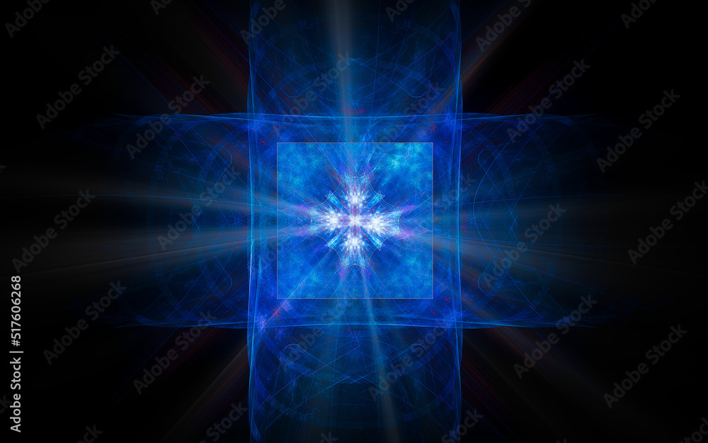 Aufkleber abstract illustration of a computer generated fantastic emblem in various shapes and shades on a black background for use in symbology, signs for digital design and graphics