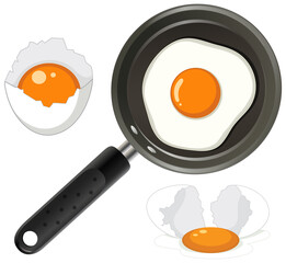 Fried egg on pan isolated