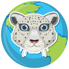 Snow leopard with earth planet