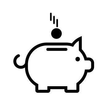 Putting money in a piggy bank. Vector.