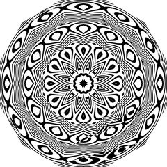 Mandala Illustration. Round Ornament Pattern.Circular symmetric mandala on white background. Illustration of pattern.Simple Mandala.Abstract simple mandala pattern.black and white background.