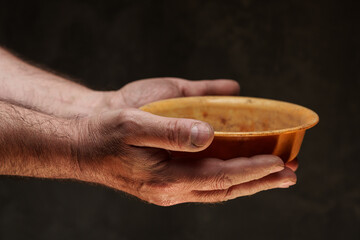 Empty bowl on dark background with copy space