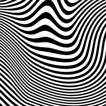 Abstract pattern of wavy stripes or rippled 3D relief black and white lines background. Vector twisted curved stripe modern trendy.Abstract seamless Pattern for Printed Design Tshirt Pillow.