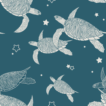 Seamless pattern with sea turtles.Suitable for your wallpaper Marine life