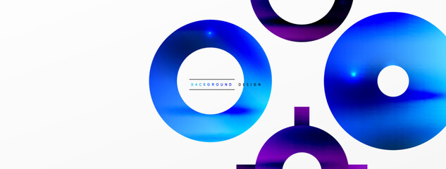 Minimal geometric abstract background. Shiny and glossy circle, line and round shapes design. Trendy techno business template for wallpaper, banner, background or landing