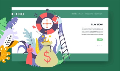 Jackpot online casino win web page template vector play cards gambling game player Internet site