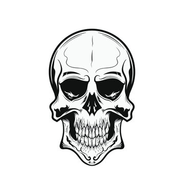 Skull in vintage black and white. Flat vector illustration.