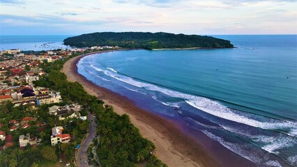 Beautiful aerial view - Natural panorama on Pangandaran beach, West Java-Indonesia
