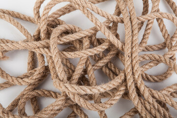 Natural fiber rope on a white background.