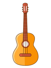 Obraz premium Classical guitar. Acoustic guitar. Silhouette. Stringed musical instrument. Flat vector cartoon style on isolated background. 