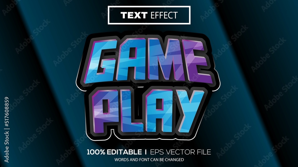 Poster 3d editable text effect game play theme premium vector