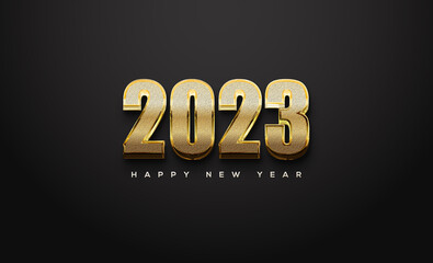 Happy new year 2023 with gold bold numbers