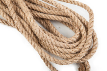 Natural fiber rope on a white background.